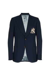 Gucci X Mlb Ny Yankees Embroidered Single Breasted Wool Blend Blazer