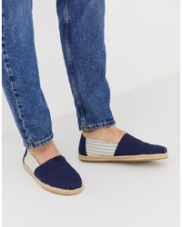Toms Espadrilles In Navy Linen With Rope Detail