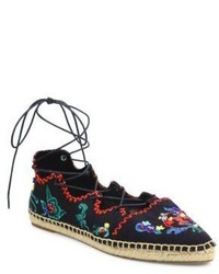 Tory Burch Sonoma Embroidered Lace Up Espadrille Flats