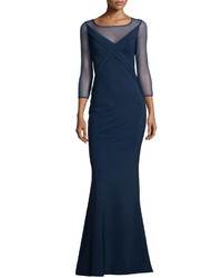 La Petite Robe di Chiara Boni 34 Sleeve Cross Front Ponte Illusion Gown Blue Notte