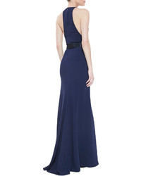 Stella McCartney Belted Mesh Inset Racerback Gown