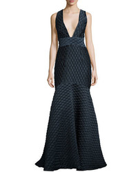 Milly Cross Back Jacquard Mermaid Gown Navy