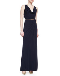 David Meister Sleeveless Cowl Neck Belted Gown Navy