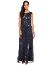 Adrianna Papell Extended Cap Sleeve Swirl Bead Gown Dress