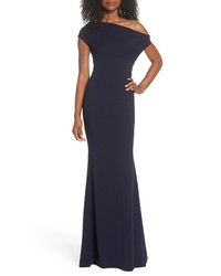 Katie May Hannah One Shoulder Crepe Trumpet Gown