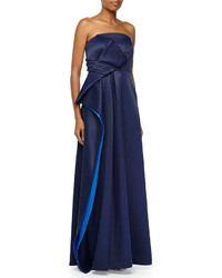 Halston Heritage Strapless Two Tone Pleated Gown Navysapphire