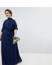 TFNC Plus High Neck Maxi Bridesmaid Dress With Fishtail
