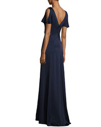 Kay Unger New York Jewelry Detail Column Gown Navy