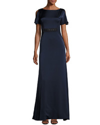 Kay Unger New York Jewelry Detail Column Gown Navy