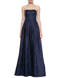 Kay Unger New York Strapless Pleated Skirt Gown Navy