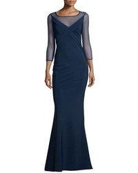 Chiara Boni La Petite Robe 34 Sleeve Cross Front Ponte Illusion Gown Blue Notte