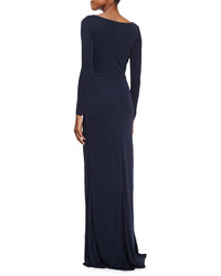 David Meister Long Sleeve Buckled Jersey Gown Navy