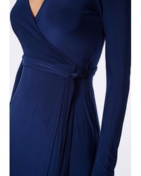 Missguided Slinky Wrap Front Maxi Dress Navy