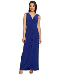 Adrianna Papell Petite Wrap Front Jersey Gown With Bead Detail At The Shoulder Dress