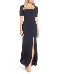 Adrianna Papell Scallop Neck Crepe Evening Dress