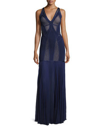 Herve Leger Sleeveless Mesh Inset Bandage Gown Classic Blue