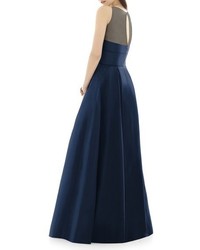 Alfred Sung Tulle Inset Sleeveless Peau De Soie Gown
