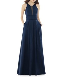 Alfred Sung Tulle Inset Sleeveless Peau De Soie Gown