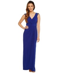 Adrianna Papell Wrap Front Jersey Gown Dress