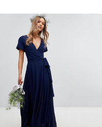 TFNC Wrap Maxi Bridesmaid Dress With And Puff Sleeves