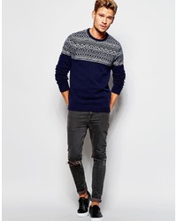 Asos Brand Lambswool Rich Sweater With Placet Fairisle