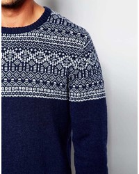 Asos Brand Lambswool Rich Sweater With Placet Fairisle