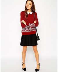 Asos Collection Holidays Sweater In Fairisle With Woven Collar