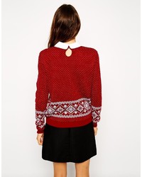 Asos Collection Holidays Sweater In Fairisle With Woven Collar