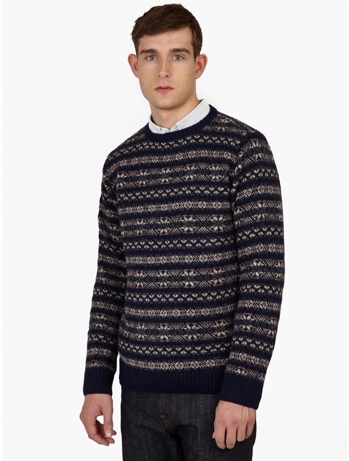 A.P.C. Navy Fair Isle Knitted Sweater, $314 | oki-ni | Lookastic