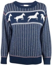 Band Of Outsiders Navy Faire Isle Horses Sweater
