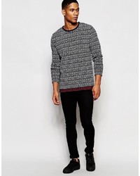 Solid Sweater With All Over Mini Fair Isle