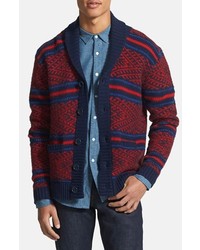 PRPS Pattern Lambswool Shawl Cardigan Red Blue Navy Small
