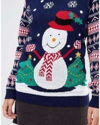 Club L Snowman Holidays Sweater With Fairisle Sleeves