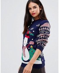 Club L Snowman Holidays Sweater With Fairisle Sleeves