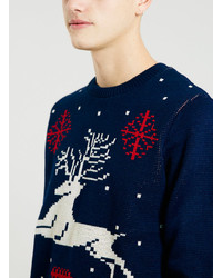 Topman Navy Reindeer Christmas Sweater