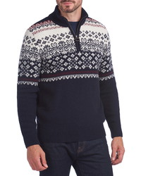 Barbour Fair Isle Quarter Zip Wool Sweater