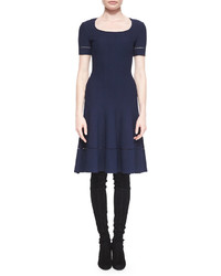 St. John Collection Ottoman Knit Fit And Flare Dress Navy