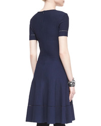 St. John Collection Ottoman Knit Fit And Flare Dress Navy