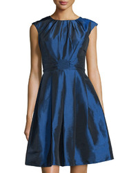 Darian Group Pleated Cap Sleeve Fit And Flare Dress Navy