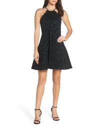 Sequin Hearts Flocked Fit Flare Party Dress