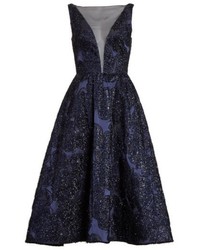 Lela Rose Metallic Jacquard Fit Flare Dress