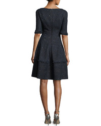 Talbot Runhof Northside Sequined Tweed Fit Flare Cocktail Dress Royal