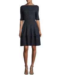 Talbot Runhof Northside Sequined Tweed Fit Flare Cocktail Dress Royal