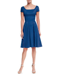 Zac Posen Short Sleeve Crepe Fit And Flare Dress