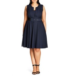 City Chic Vintage Veronica Belted Pleat Fit Flare Dress