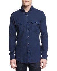 Tom Ford Flannel Long Sleeve Sport Shirt Bright Navy