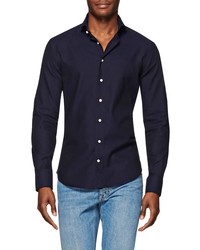 Suitsupply Slim Fit Navy Button Up Flannel Shirt