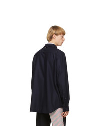 Thom Browne Navy Flannel 4 Bar Snap Front Shirt Jacket