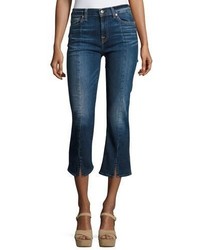 7 For All Mankind Cropped Boot Cut Jeans W Seams Front Splits Indigo