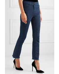 Etro Cropped Paisley Detailed High Rise Bootcut Jeans Blue